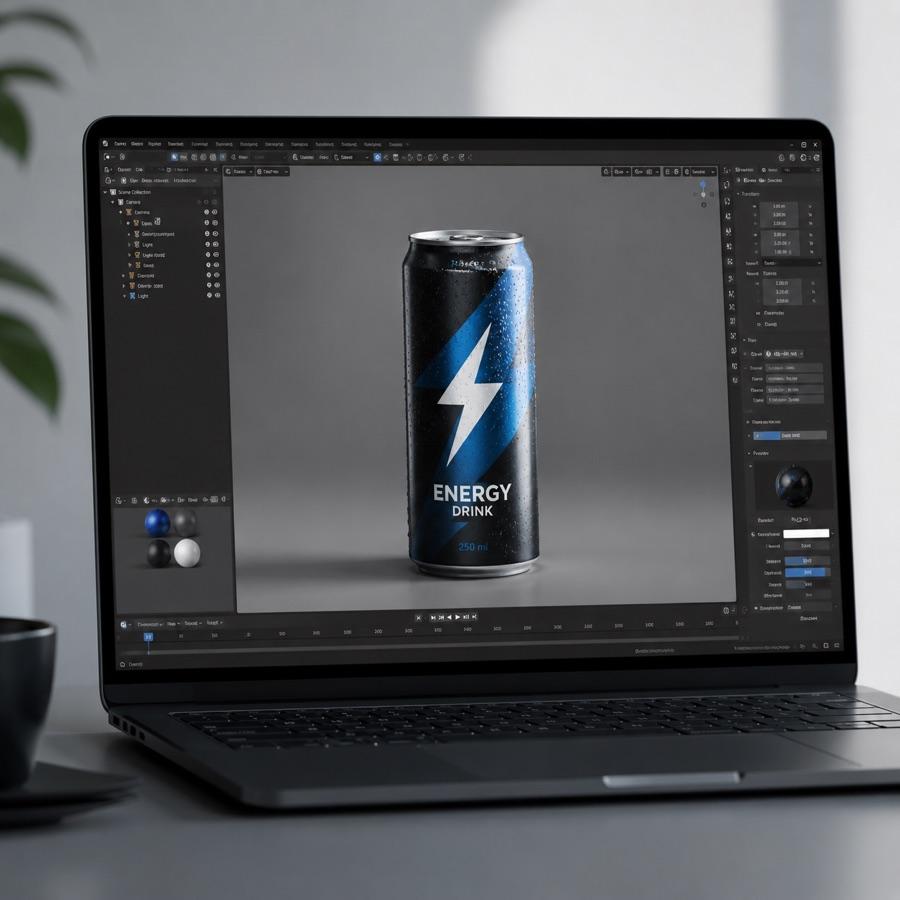 3D rendered product on a laptop screen